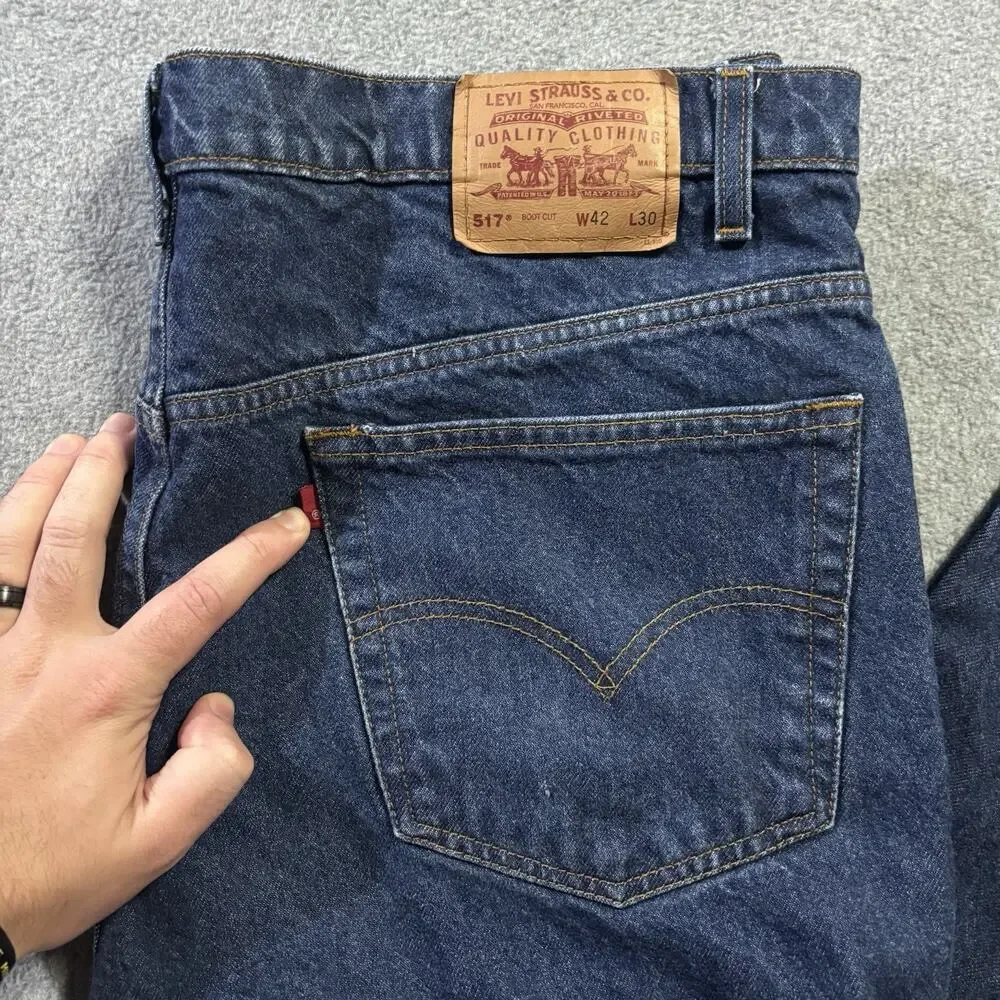 Vtg 1998 Levis 517 Bootcut Jeans Mens 40x30 Dark Wash Blue Denim 517-0216